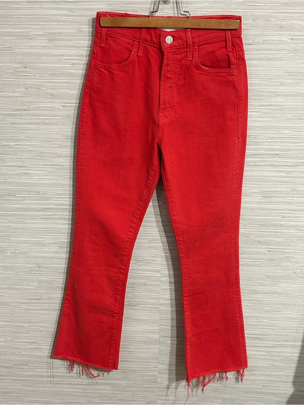 Mother Superior The Hustler Ankle Fray Jeans Size 24 Mars Red The Devil May Care